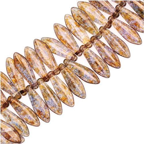 Czech Pressed Glass 5 x 16mm Dagger Beads - Gold Smoke Topaz Luster