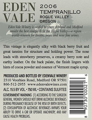 2006 Edenvale Reserve Tempranillo 750 mL