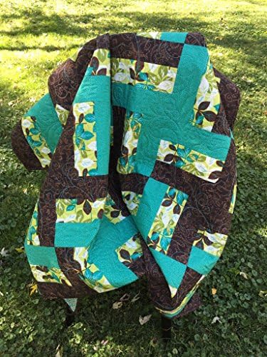 Turquoise and Brown Rail Fence Quilt Twin Blanket Bedding