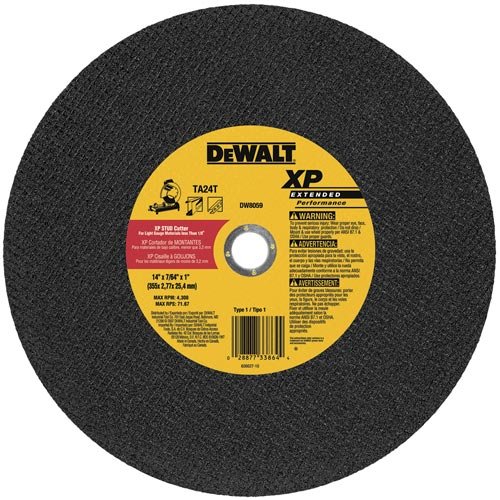 DEWALT DW8059 14-Inch by 7/64-Inch XP Metal Stud Cutting Wheel, 1-Inch Arbor