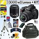 Nikon D3000 10MP Digital SLR Camera with 18-55mm f/3.5-5.6G AF-S DX VR and 55-200mm f4-5.6G ED AF-S DX Zoom-Nikkor Lenses + 8GB Deluxe Accessory Kit