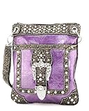 Purple Crocodile Rhinestone Buckle Western Messenger Purse
