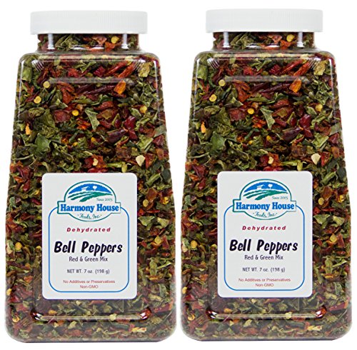 Harmony House Foods, Dried Mixed Red & Green Bell Peppers, Diced (12 oz, Quart Size Jar) - Set of 2