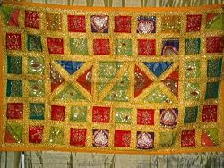 Home Decor Tapestry-Yellow-red Vintage Beaded Ethnic India Sari Tapestry Wall Hanging 60" X 40"