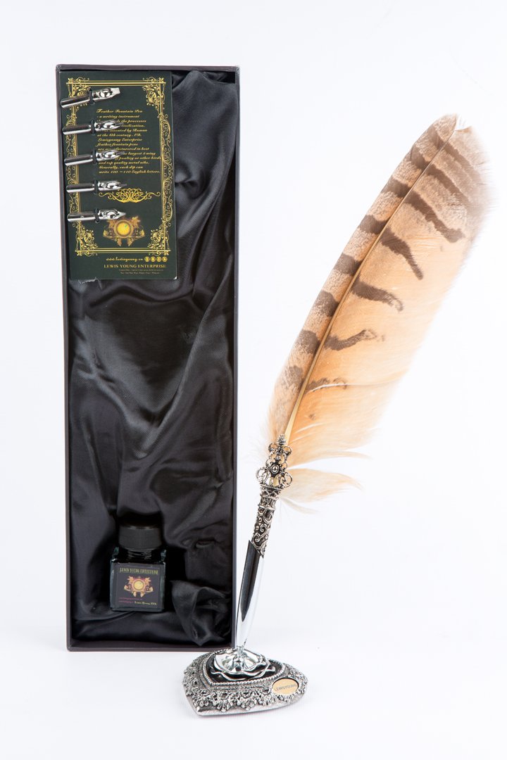 Qulam Quill Set, 5 Metal Nibs and Ink Bottle