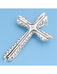 Sterling Silver Unique Artistic Italian Cross Pendant Christian Charm 925 38mm with 0.8mm Snake Chain