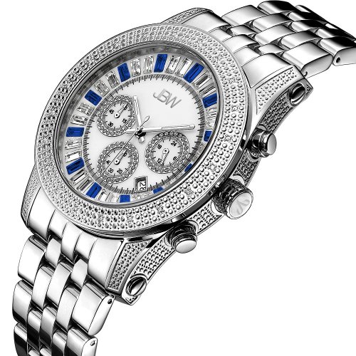 JBW-Just Bling Mens JB-6219-B Krypton Silver Blue Stainless Steel Chronograph Diamond Watch