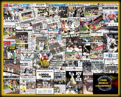 Pittsburgh Steelers 2009 Super Bowl Newspaper Collage Poster-16x20" Unframed.