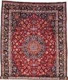 9'10 x 13'6 Red Persian Hand Knotted Wool Mashad Rug