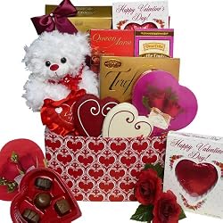 Whole Lot of Love, Hugs and Kisses Chocolate and Candy Gift Box with Teddy Bear - Valentine's Day
