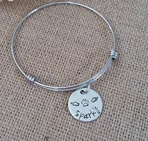 Hand Stamped Expandable Stainless Steel Wire Bangle Charm Bracelet-Pet Memorial Remembrance