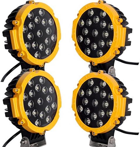 Tiauto 4PCS 51w 6.5 Inch Yellow Round Waterproof LED Working Light SUV Off road Boat Headlight Flood Driving Fog work Light For Jeep Grand Cherokee Kit ATV