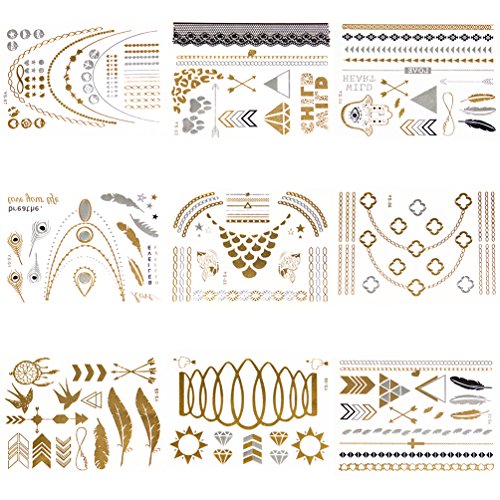 New Metallic Tattoo Gold Silver Black Temporary Bling Flash Tats Craft Sticker 1 Sheet
