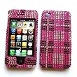 Apple iPhone 4 & 4S Snap-on Protector Hard Case Rhinestone Cover "Pink Plaid" Design