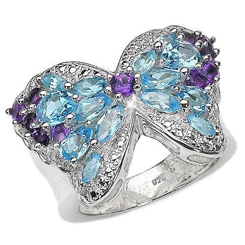 3.95 Carat Genuine Swiss Blue Topaz & Amethyst Sterling Silver Ring