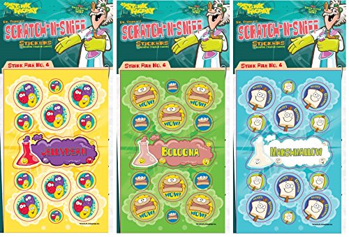 Dr. Stinky's Scratch N Sniff Stickers 3-Pack- Bologna, Jelly Beans, Marshmallow 81 Stickers (Series4)