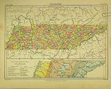 1888 GEOLOGICAL MAP TENNESSEE AMERICA BRITANNICA NINTH