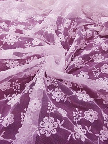 White Blossom Pattern French Net Lace By the Yard, 51" Wide CQSTORE（TM） Eyelet Lace Fabric for Wedding Dress, Single Layer Soft Romantic Embroidery Dress Fabric &amp; White Yarn, Bridal Mantilla