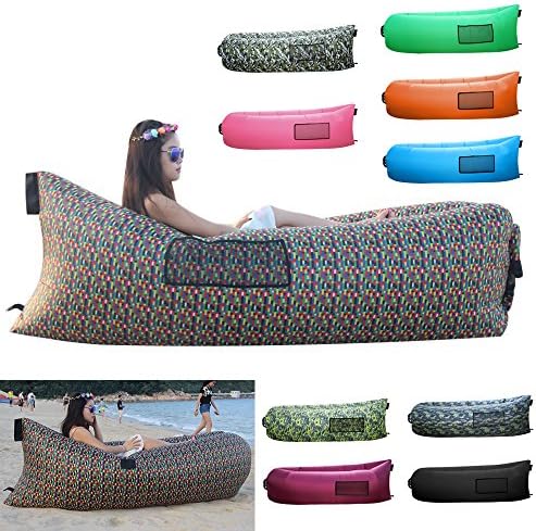 Polan™ Inflatable Portable Beach Lazy Bag Outdoor or Indoor Air Sleeping Couch Hangout Camping Bed Portable Waterproof Compression Sacks for Camping Beach Camouflage Red Sofa
