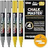 Chalkmaster&reg; Liquid Chalk Markers - Set of 2 Gold and 2 Silver Colored Liquid Chalk Premium Artist Quality Marker Pens + 2 FREE Additional 6 mm Reversible Chisel to Bullet Point Tips -100% Guarantee