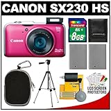 Canon PowerShot SX230 HS Digital Camera (Red) with 8GB Card + (2) Batteries ....