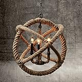 Perfectshow 3-lights Hemp Rope Ball Chandelier Retro Country Style Hanging Island Pendant Light Fixture(35cm)
