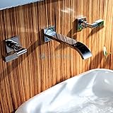 バスルーム・キッチン用混合水栓 洗面用蛇口 クロームメッキ シルバー色 壁付 滝型 (2ハンドル) MPAZ006B