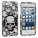 iPhone 5 5S Case, TechSpec(TM) Black / White Skull Hard Rubberized Design Case Cover for Apple iPhone 5 / 5S