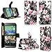 Cellularvilla Wallet Case for HTC One M8 Pu Leather Wallet Card Flip Open Pocket Case Cover Pouch (Black Pink Flower)
