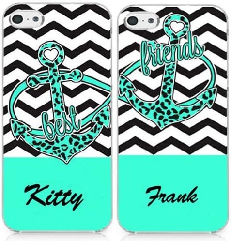 Hipster Best Friends with Leopard Anchor Style Personalized Printing Name Hard Cover Case Set Of Two (2) For iPhone 5C