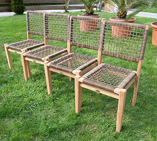 4Stück ECHT TEAK Design Rattan Sessel Gartensessel ...
