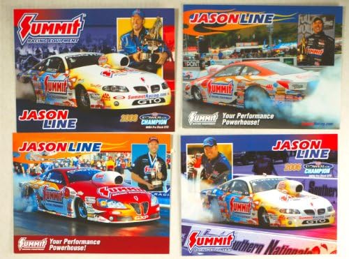 2010 - NHRA - Powerade Drag Racing Series - Jason Line - Summit Racing Equipment / Pontiac GTO & GXP - Pro Stock Champion - Mac Tools / Drag Race Central - 4 Promo Cards / Full Color - Rare - Collectible