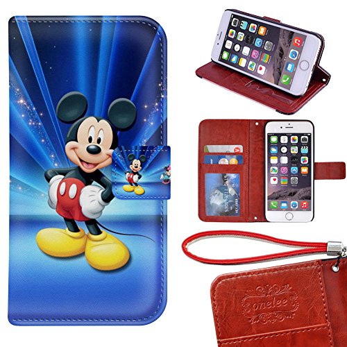 iPhone 6 Wallet Case[4.7 inch], Onelee - Mickey Mouse Premium PU Leather Case Wallet Flip Stand Case Cover for iPhone 6 with Card Slots