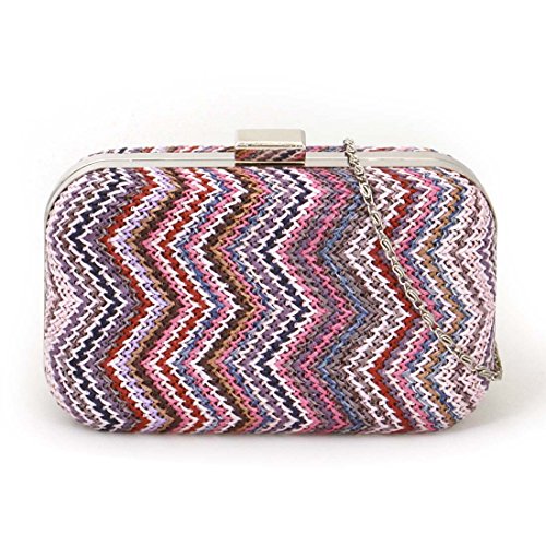 BMC Fashionable Multicolored Zigzag Design Woven Twine Statement Clutch Handbag