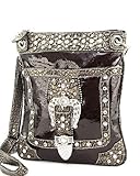 Brown Crocodile Rhinestone Buckle Western Messenger Purse