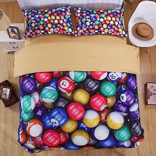 Three Lemons 3D Table-tennis Billiard Duvet Cover Set 4pcs Bedding Microfiber Flat Sheet Pillowcases (Queen)