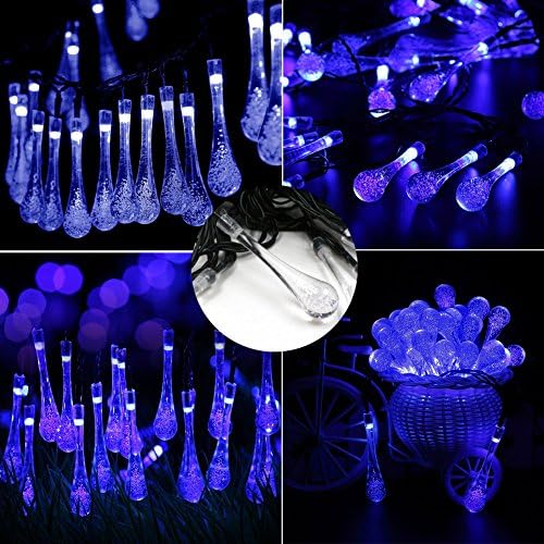 Solar Outdoor String Lights,MoKess 20ft 30 LED Water Drop Solar String Fairy Waterproof Lights Christmas Lights Solar Powered String lights for Garden, Patio, Yard,Christmas Tree, Parties (Ice blue)