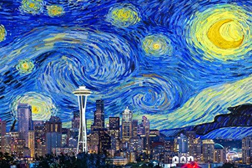 Starry Night Seattle Skyline Wall Graphic (49" x 33")