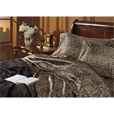 4pc450ThreadCountSuperSoftSatinSilkyLeopardforQueenBedSheetSetDeepPocket