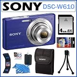 Sony Cyber-shot DSC-W610 14.1 MP Digital Camera with 4x Optical Zoom and 2.7-Inch LCD in Blue + 4GB SDHC + Sony Case + Accessory Kit