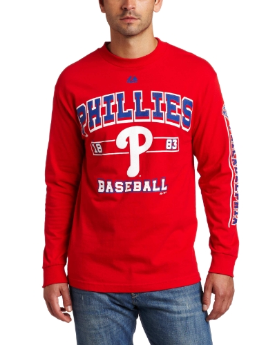 MLB Men's Philadelphia Phillies Past Time Original Long Sleeve Basic Tee, Athletic Red, Medium
