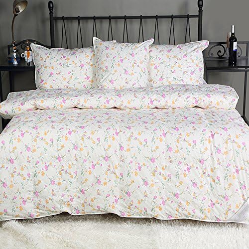 Summer Lightweight 75/25 White Duck Down and Feather Comforter, Floral (King(100x90 inch), (White Ground))