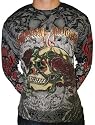 CHRISTIAN AUDIGIER Ed Hardy Mens Long Sleeve Thermal T-Shirt Tee Skull Tattoo Grey