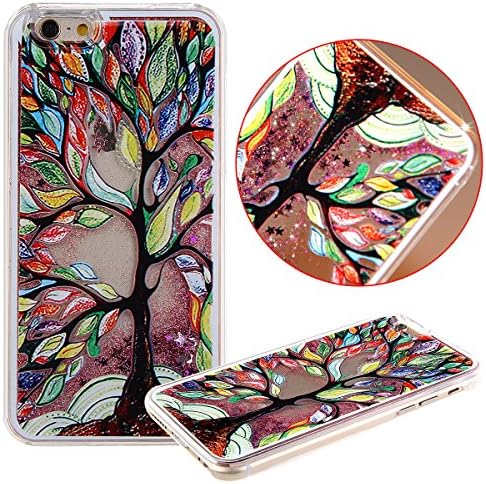 iPhone 5C Case,iPhone 5C Liquid Case,UZZO 3D Creative Design Bling Pink Glitter Flowing Liquid Floating Shiny Glitter Sparkle Stars Clear Hard Case for iPhone 5C (Colorful Tree of Life)