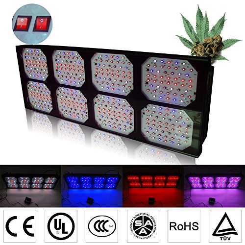 Eonstar 1200w Full Spectrum LED Grow Light Matrix SC1200 Aluminum with 8 Bands, 3w Chips, Switch Version NO Smart Control Black