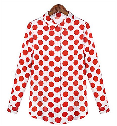 ナナコレクション Nana_Collection 2015 夏 襟シャツ 赤玉 ドッド 水玉模様 ブラウス トップス シフォン シンプル 美ライン きれいめ カジュアル 女性 レディース シャツ