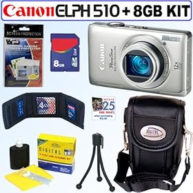 Canon PowerShot ELPH 510 HS 12.1 MP CMOS Digital Camera (Silver) + 8GB Accessory Kit