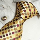 personalised boyfriend gifts-Gold Polka Dots Woven Silk Tie Cufflinks Present Box Set yellow,blue thank you gifts A2128