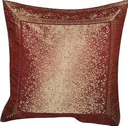 ShalinCraft Pillow Cover Decor Items India Unusual Gift Ideas Silk Fabric 16x16 inches (bcbr217)