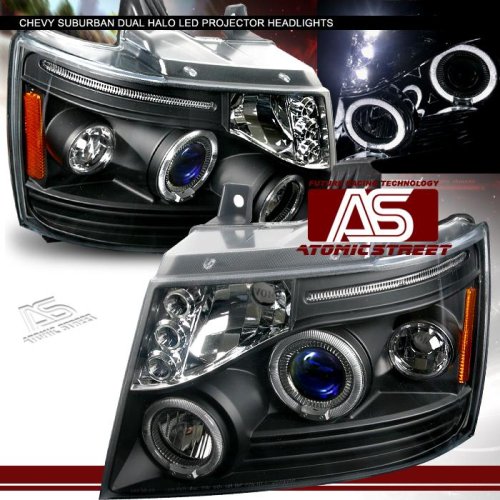 Chevy Tahoe Headlights Black Dual Halo LED Headlights 2007 2008 07 08